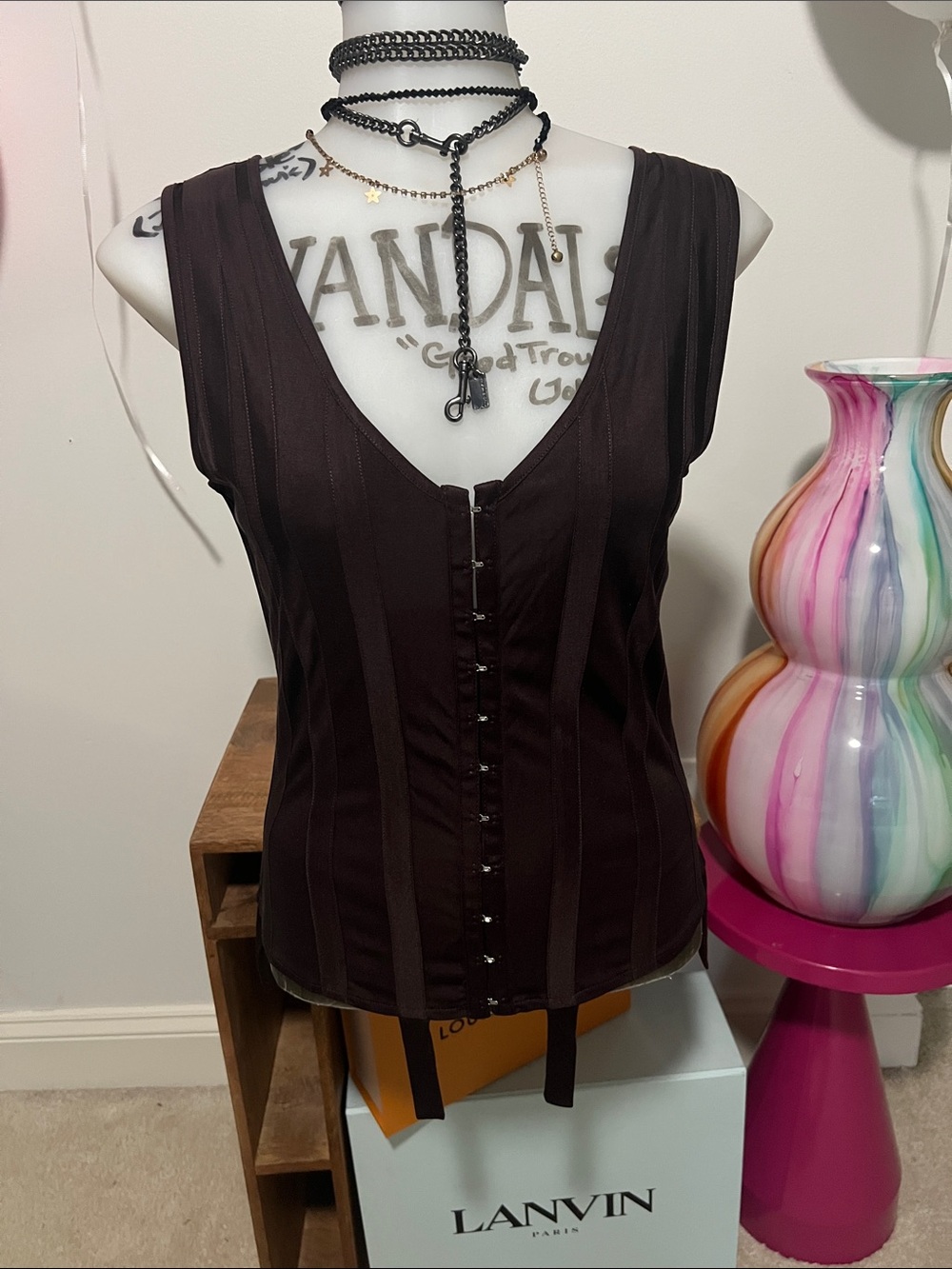 HUGO BOSS Silk Hook-and-Eye Corset Top